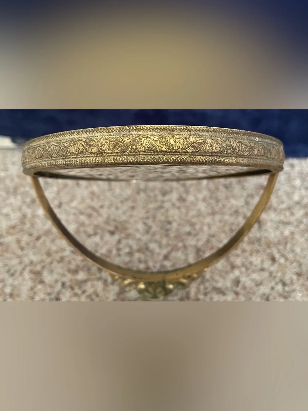 Vintage Gold-Tone Vanity Mirror & Filigree Tissue Holder Hollywood Regency Style